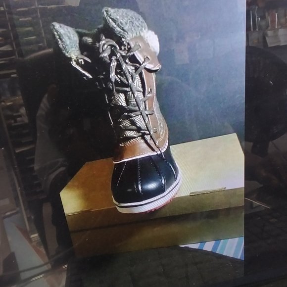 dream pair monte brown plaid mid calf snow boots 8 - Picture 6 of 8